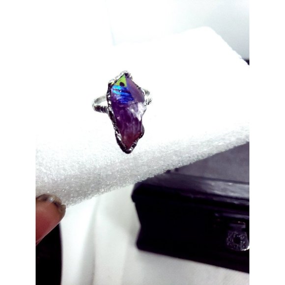 Amethyst rainbow aura crystal ring adjustable - Picture 5 of 12